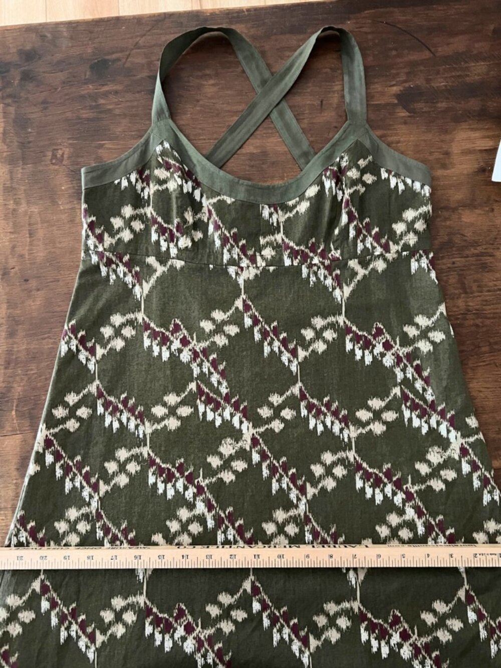 Calvin Klein Jeans Olive Fully Lined 100% Cotton Ikat Print Maxi Dress NWOT